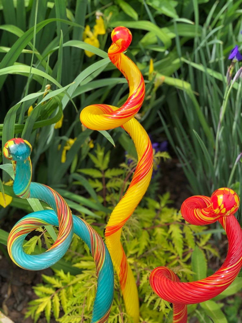 Blown glass garden art 3 large sprouts Etsy