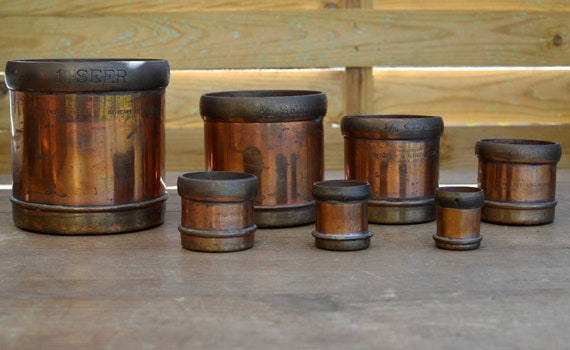 Antique Copper And Brass Seer Measures India Cups Jugs - Copper Storage Containers India Antique Copper And Brass Seer Measures India Cups Jugs - Copper Storage Containers India