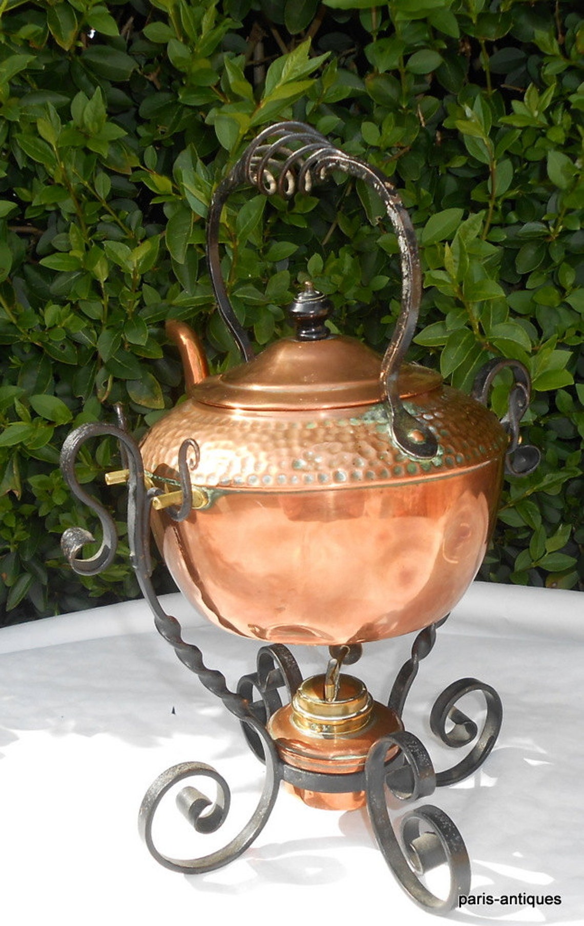 Antique Henry Loveridge Copper Spirit Kettle With Wrought Iron Etsy