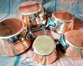 French vintage set of 5 copper pans cuisine professional. made in France