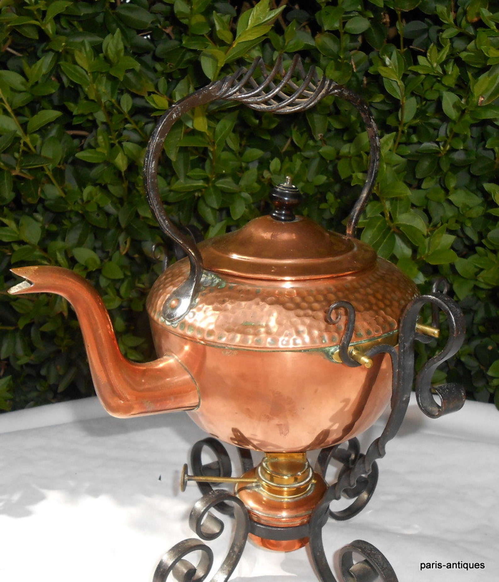 Antique Henry Loveridge Copper Spirit Kettle With Wrought Iron Etsy