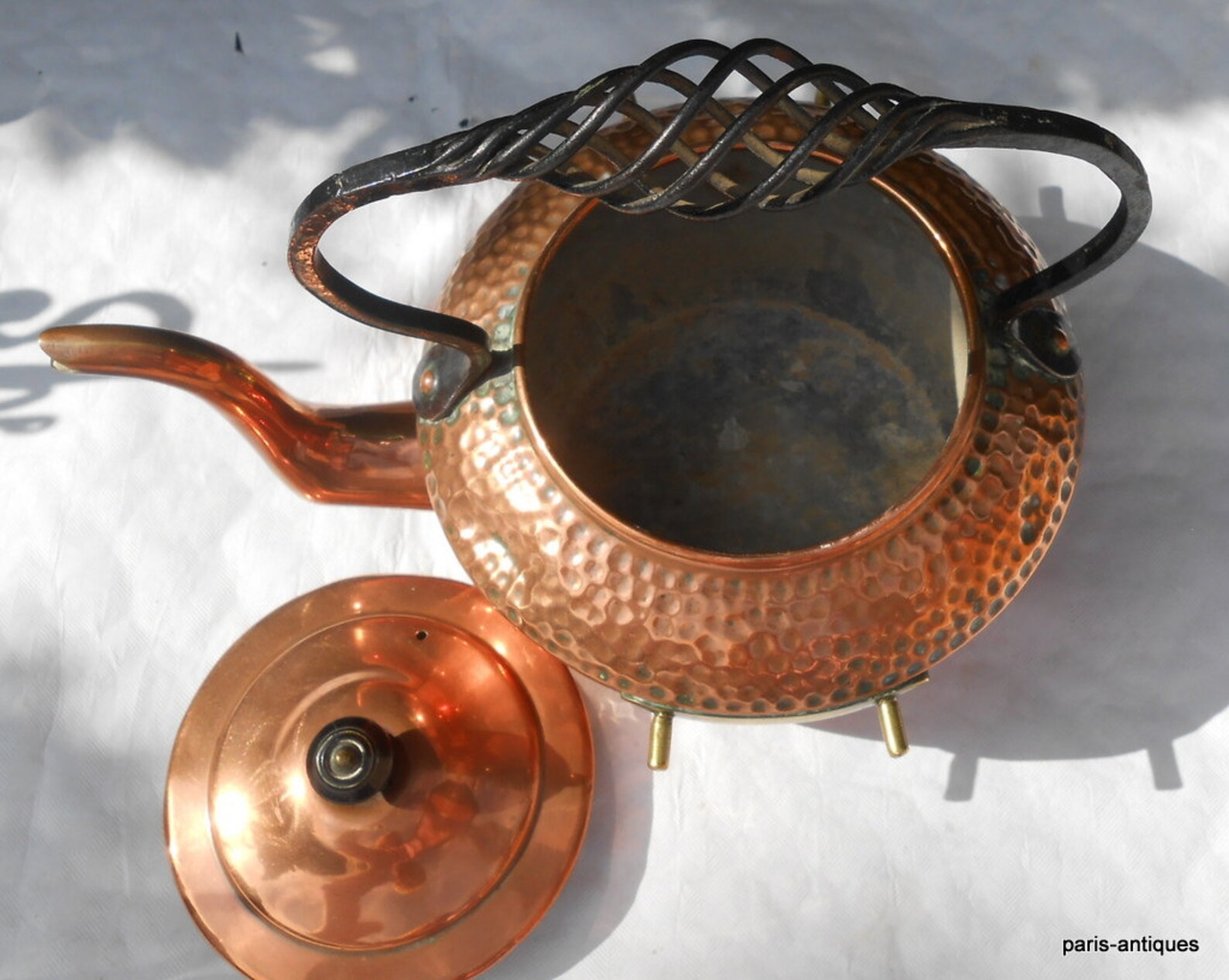 Antique Henry Loveridge Copper Spirit Kettle With Wrought Iron Etsy
