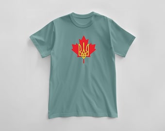 Ukrainian trident on a Canadian maple leaf background t-shirt