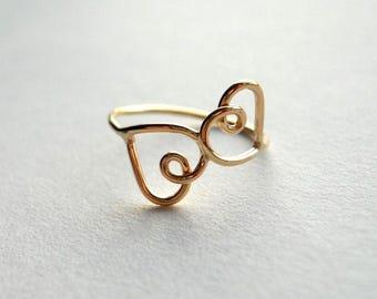 Double Heart Ring - 14k Gold Filled