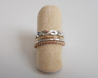 Four Stacking Rings Set - Mixed Metal - 14k Gold Filled and .925 Sterling Silver