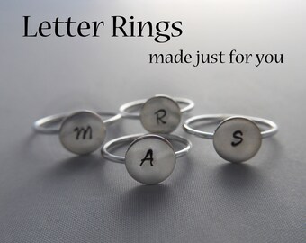 Initial Letter Stamped Disk Ring - 14K Gold Filled or .925 Sterling Silver