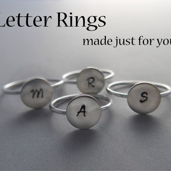 Initial Letter Stamped Disk Ring - 14K Gold Filled or .925 Sterling Silver
