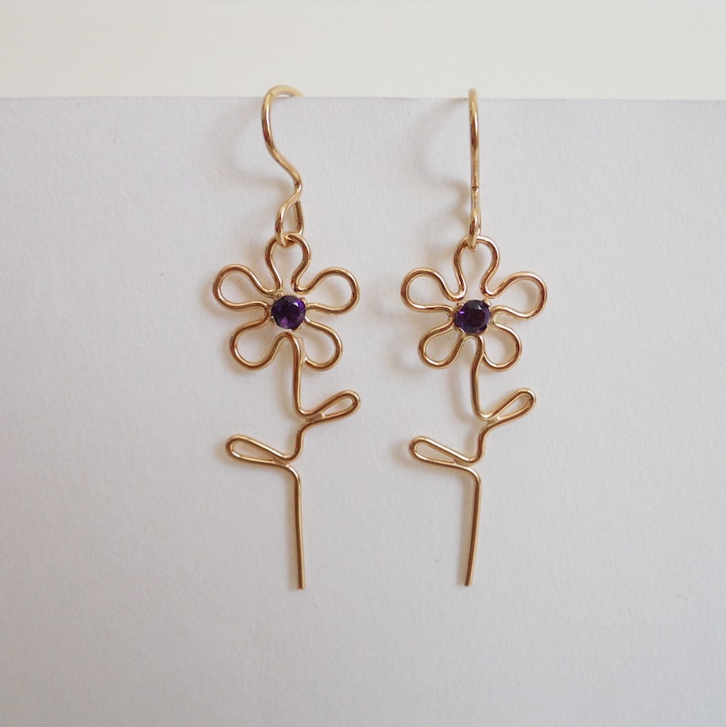 Flower Dangle Earrings With Stone 14k Gold Filled Etsy UK
