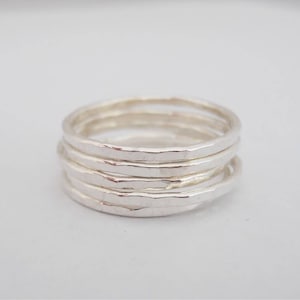 Sterling Silver Set of 5 Thin Hammered Stacking Bands