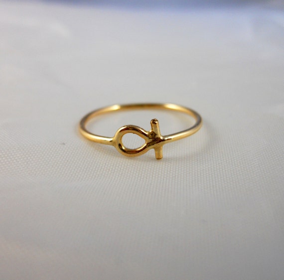 Key of Life Ankh Ring Hieroglyphics 14k Gold Filled Stacking Ring