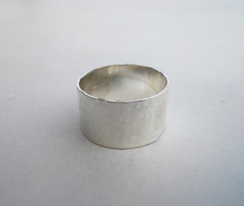 Super Wide 10mm Hammered Band Ring Solid 925 Sterling Silver image 3