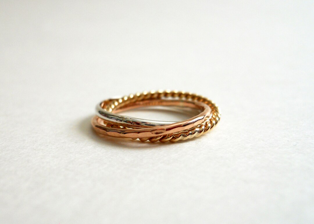 Twisted Fidget Rolling Ring Unique 14k Gold Filled Sterling Silver Mix ...