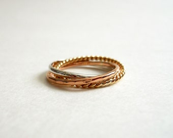 Mixed Metal Twisted Fidget Rolling Ring - 14k Gold Filled and .925 Sterling Silver