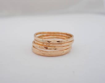 14k Gold Filled Set of 5 Thin Hammered Stacking Band