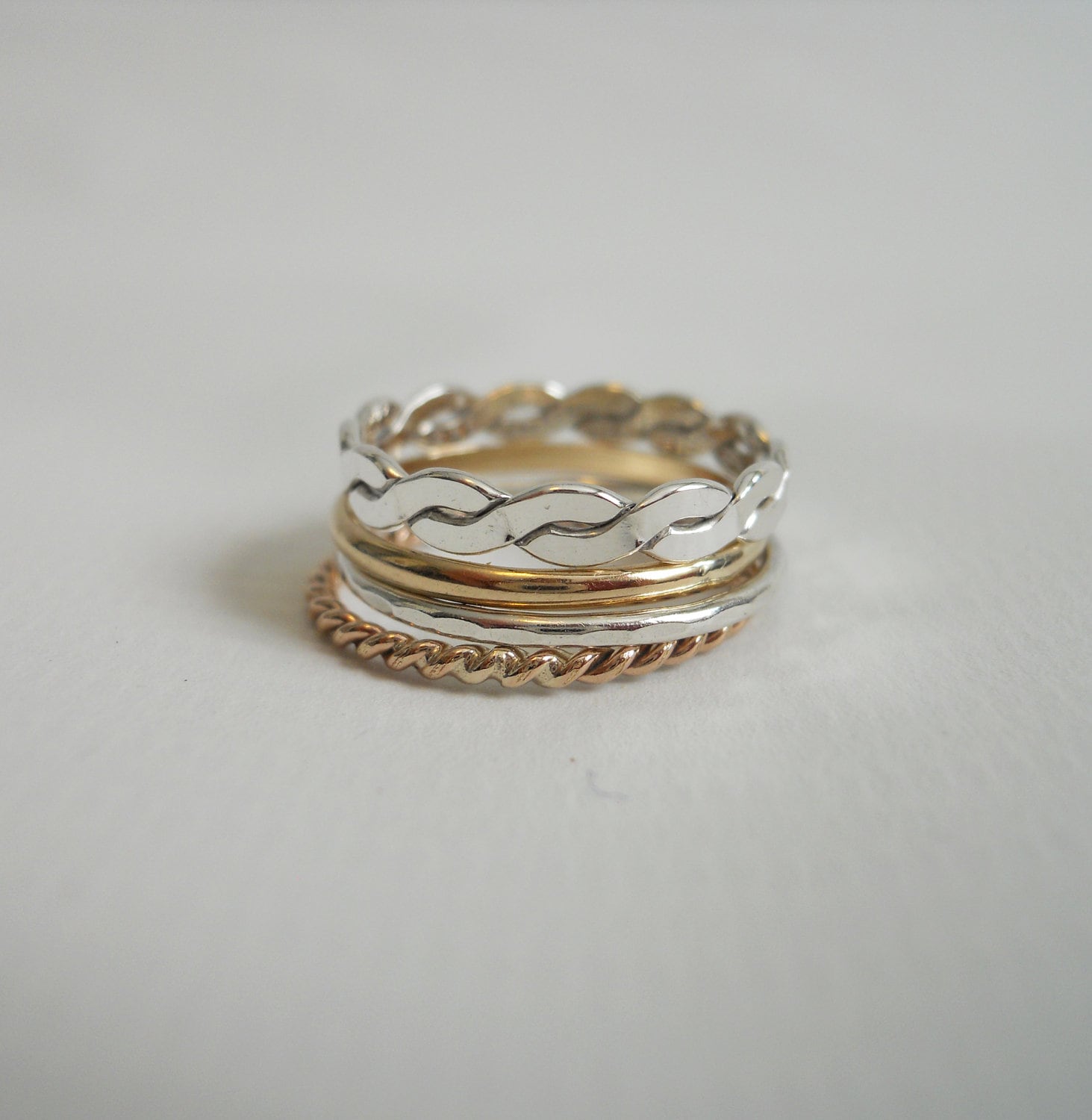 Four Stacking Rings Set - Mixed Metal - 14k Gold Filled and .925 ...