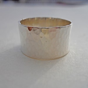 Super Wide 10mm Hammered Band Ring Solid 925 Sterling Silver image 1