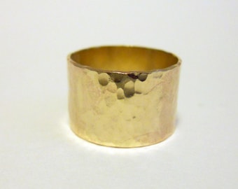 Super Wide Hammered Band Ring 10mm - 14k Gold Filled