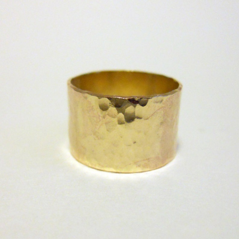 Super Wide Hammered Band Ring 10mm 14k Gold Filled image 1