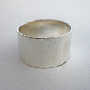 Super Wide 10mm Hammered Band Ring Solid 925 Sterling Silver image 2