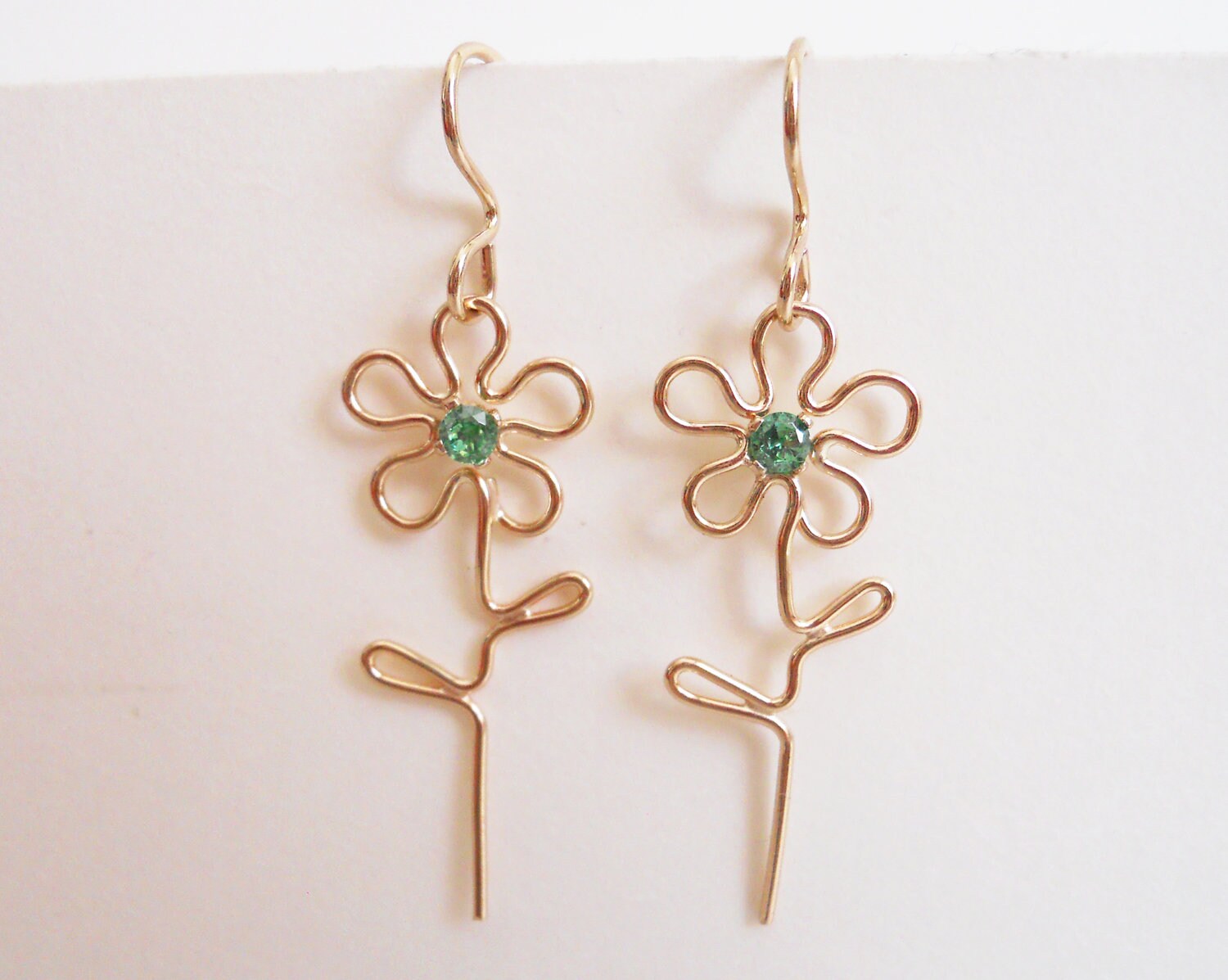 Flower Dangle Earrings With Stone 14k Gold Filled Etsy UK