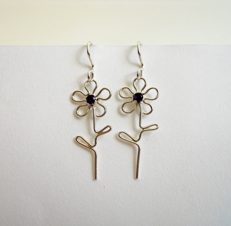 Flower Dangle Earrings Sterling Silver Etsy