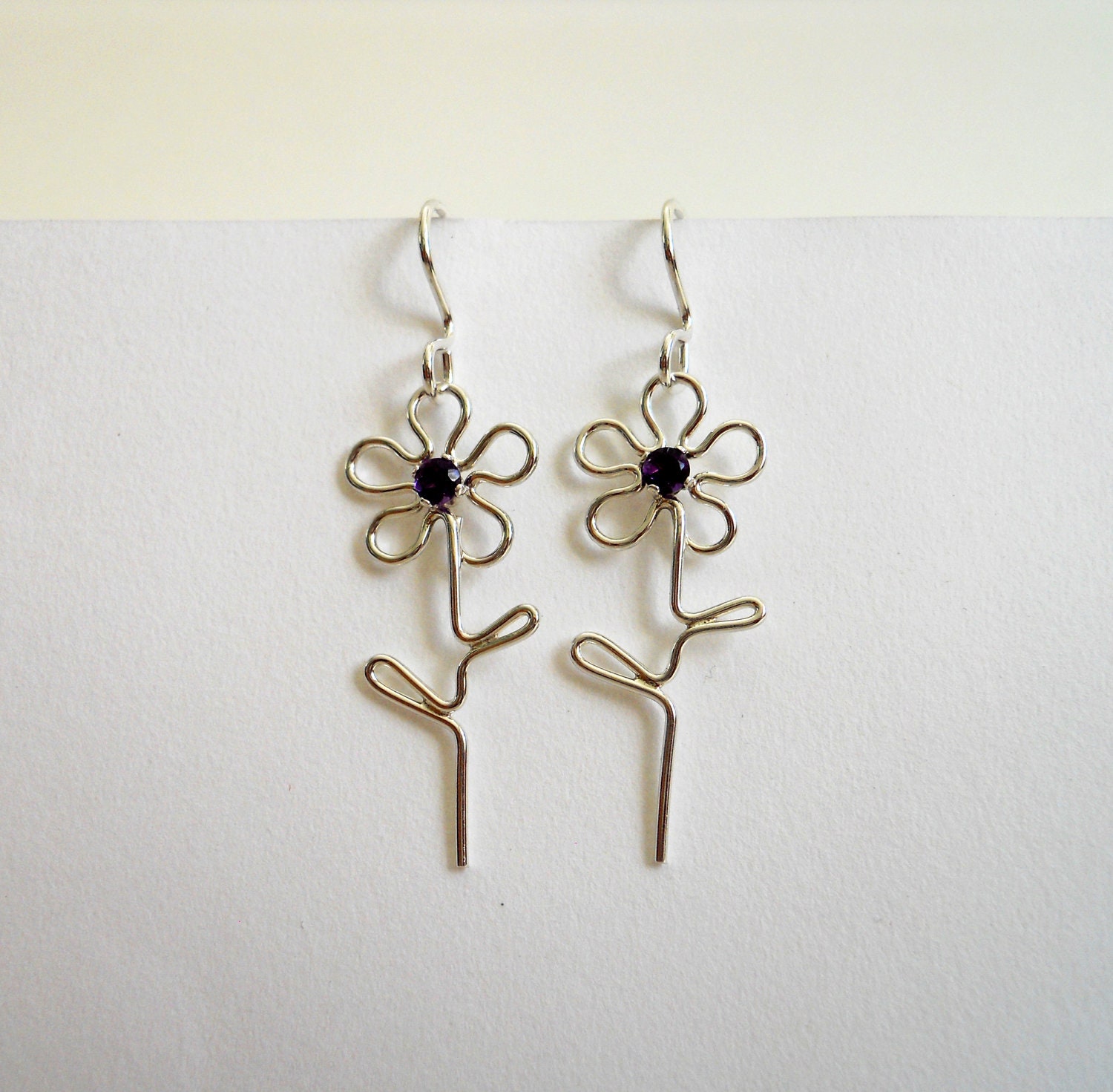 Flower Dangle Earrings Sterling Silver Etsy