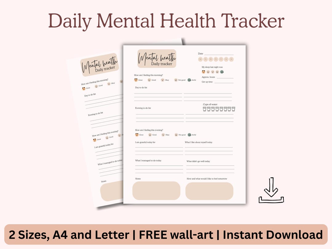 Daily Mental Health Tracker Printable Self-care Journal, Anxiety ...