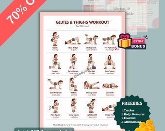Gesäßmuskeltraining ohne Geräte (PDF zum Ausdrucken), Übungsplan für den Gesäßmuskel, Poster für das Unterkörper-Training zu Hause (Beine und Gesäß)
