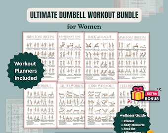 Full Body Dumbbell Workout Bundle Printable, Arms Legs Glutes Back Chest Core Home Workout Routine PDF, 8 Fitness Posters for Women