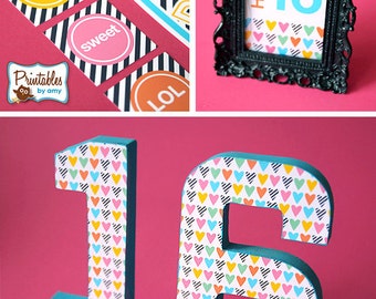 Dekoracje na imprezę Sweet 16: Zestaw do druku – Personalizowane zaproszenie (do pobrania w wersji cyfrowej)