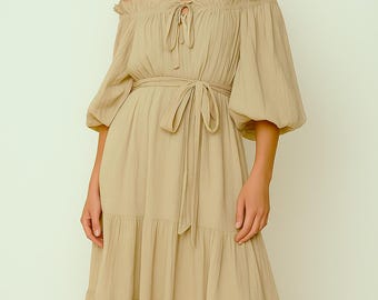 Rustieke boho mousseline-jurk - handgemaakte Cottagecore-jurk – lichtgewicht zomerfestivaloutfit