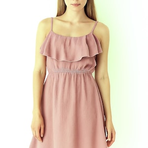 Dusty Pink Musselin Sommerkleid – Boho Kleid – Kurzes lässiges Kleid für Frauen – Minimalistisches weiches Baumwollkleid