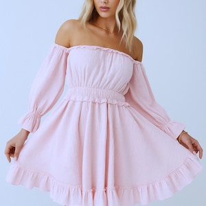 Hell Rosa Musselin Sommerkleid – Rosa Boho Kleid – Kurzes lässiges Kleid für Frauen – Minimalistisches weiches Baumwollkleid