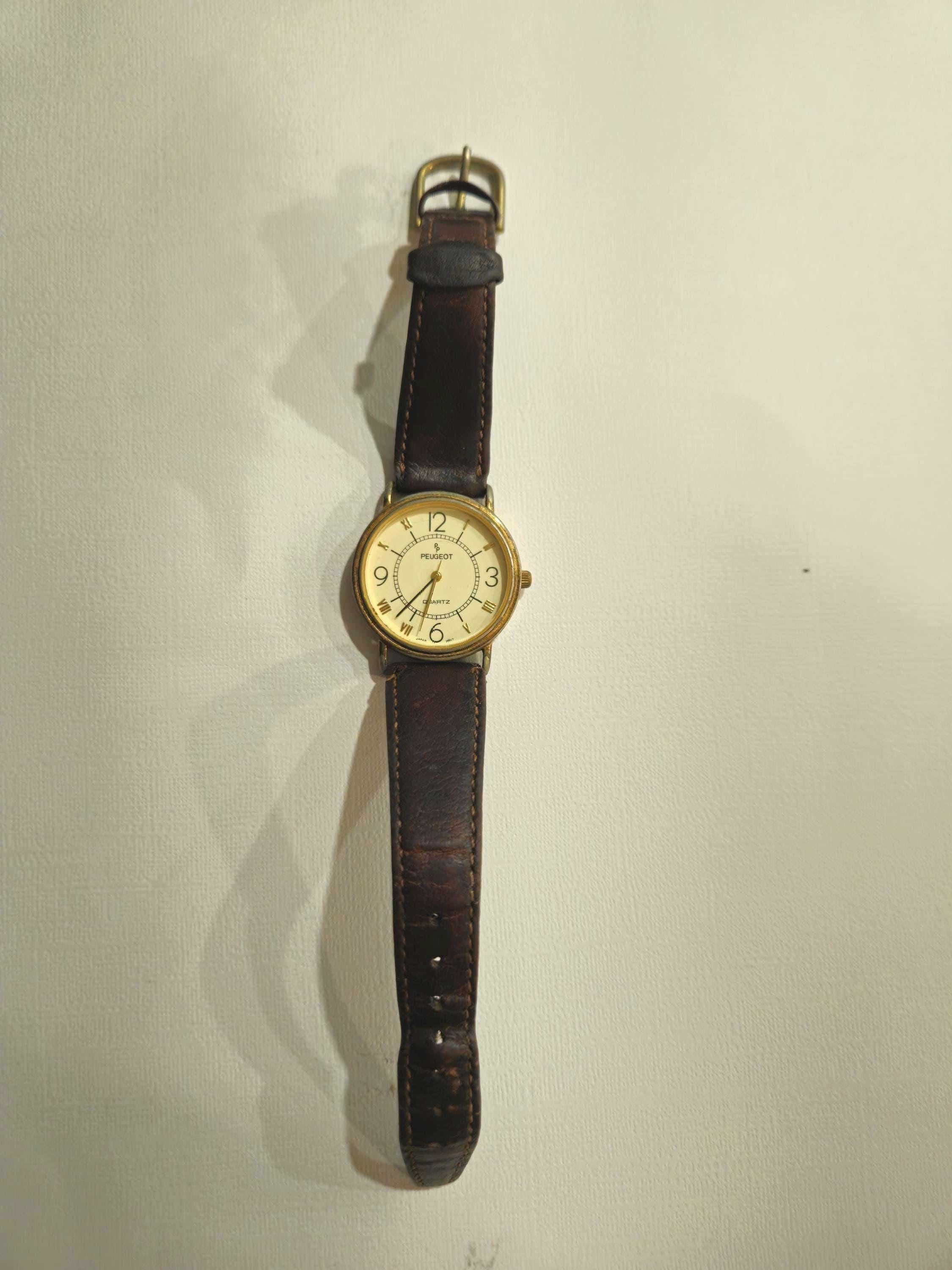 Brown Leather Watch With Vintage Peugeot Watches Peugeot Men's