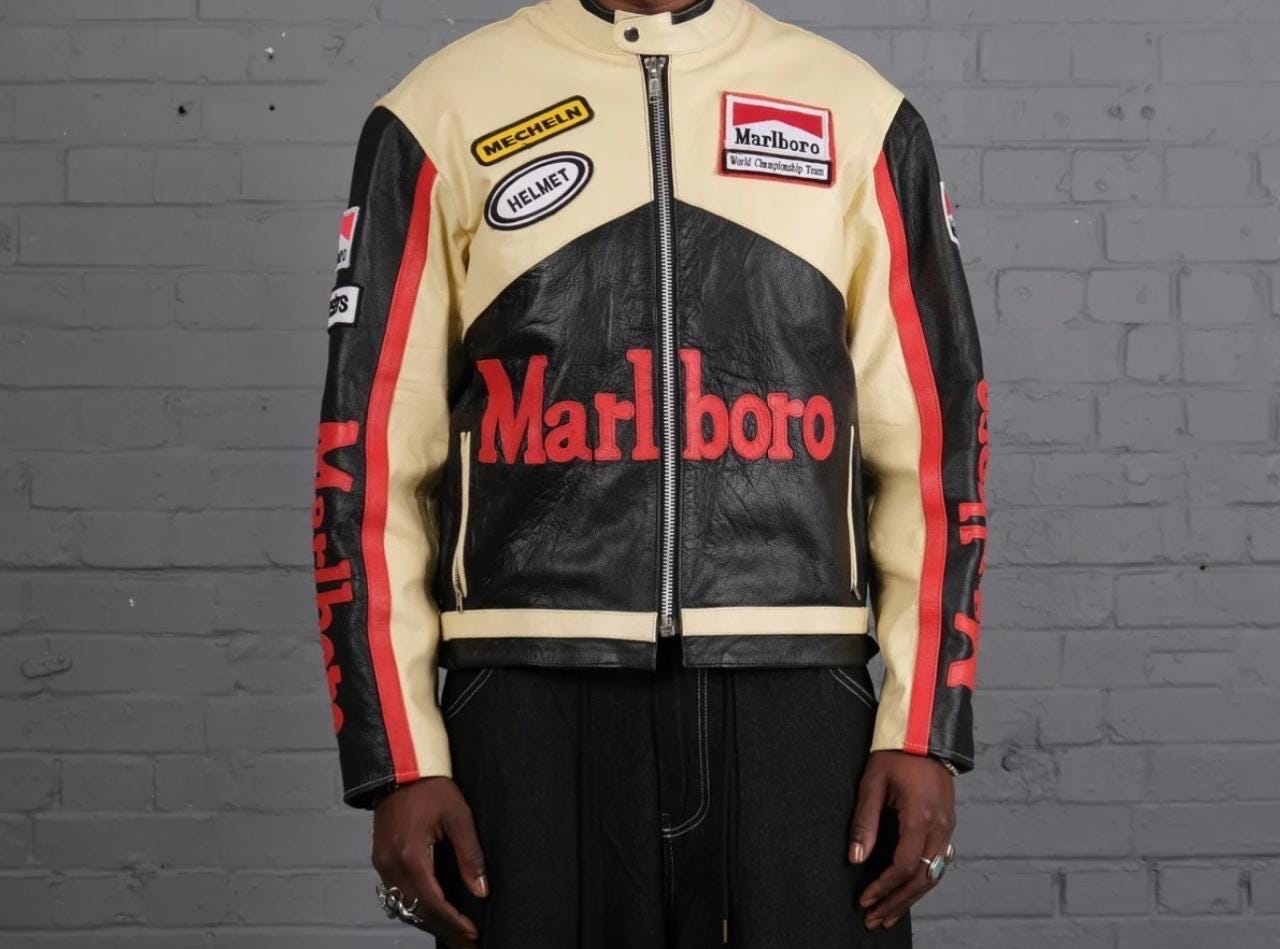 Vintage Marlboro Racing Leather Jacket – Black, Cream & Red