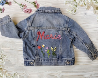 Baby & Toddler Custom Denim Jacket - Personalized Name Jean Jacket with Hand Embroidery, Unique Gift for Baby Showers or Birthdays