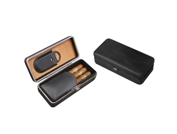 Leather 3-cigar Case: Snap Lock, Magnetic Panel, Cutter - Etsy