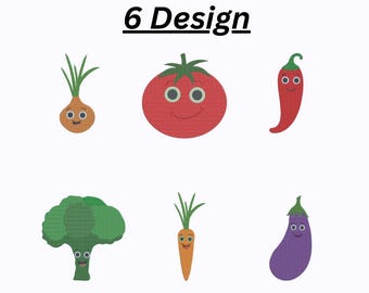 野菜の刺繍デザイン | 漫画風野菜アップリケ（デジタルダウンロード）