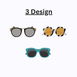 Sunglasses Embroidery Design Set – 3 Stylish Summer Glasses Patterns – Machine Embroidery Files for Hoop