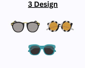 Sunglasses Embroidery Design Set – 3 Stylish Summer Glasses Patterns – Machine Embroidery Files for Hoop
