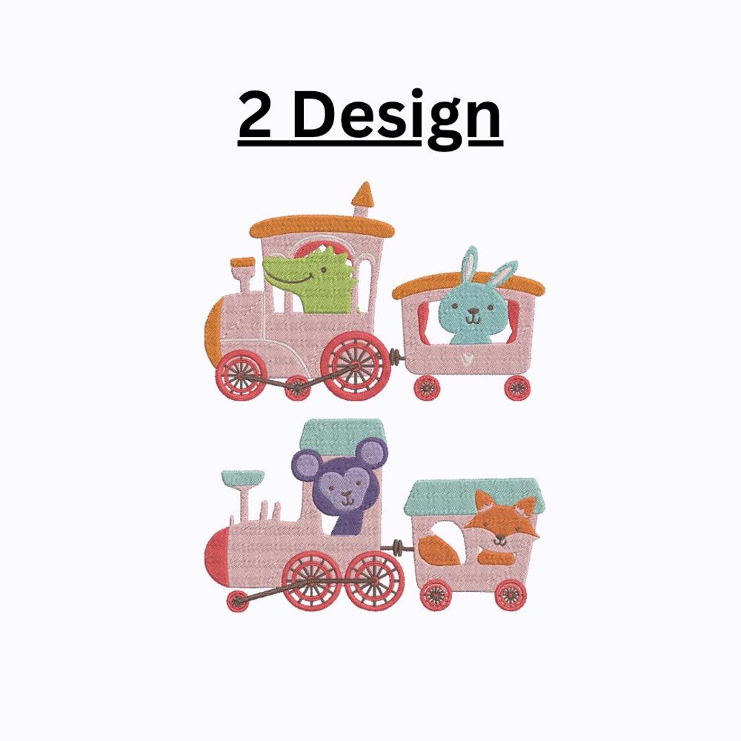 Create Animal Train Animal Train Embroidery Design – Zoo Applique Files (2 Designs, Digital ...