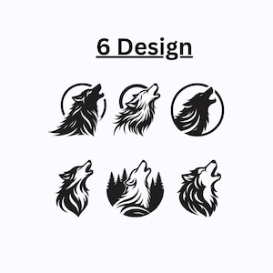 Wolf Embroidery Design Set : 6 Howling Wolf Designs – Forest Animal Digital Files
