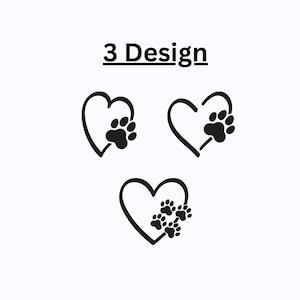 Paw Print Heart Embroidery Design Bundle – 3 Pet Love Machine Embroidery Files – Dog Cat Paw Outline – Instant Download