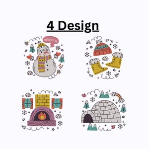 Cozy Winter Embroidery Designs: Christmas Snowman, Fireplace, Igloo (Digital Download)
