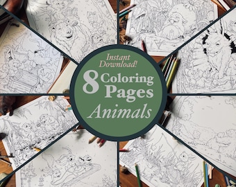 Animals Coloring Pack Download - 8 pages!