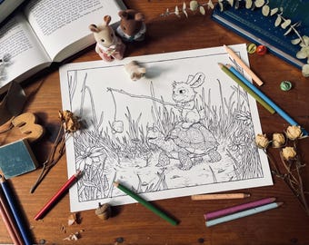 Coloring Page Download - Turtle and Rabbit