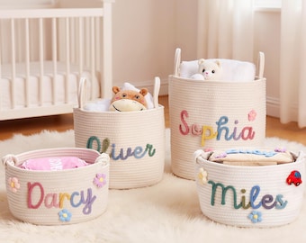 Personalized Handmade Basket, Baby Shower Gift Basket, Baby Gift, Baby Shower Gift, Rope Cotton Gift Basket, Storage Basket, Toy Organizer