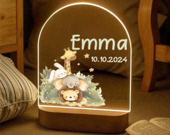 Luce notturna personalizzata per neonati, lampada per bambini, lampada notturna in acrilico con animali del bosco, regali per neonati, cameretta dei bambini, luce notturna per ragazzi, lampada da comodino