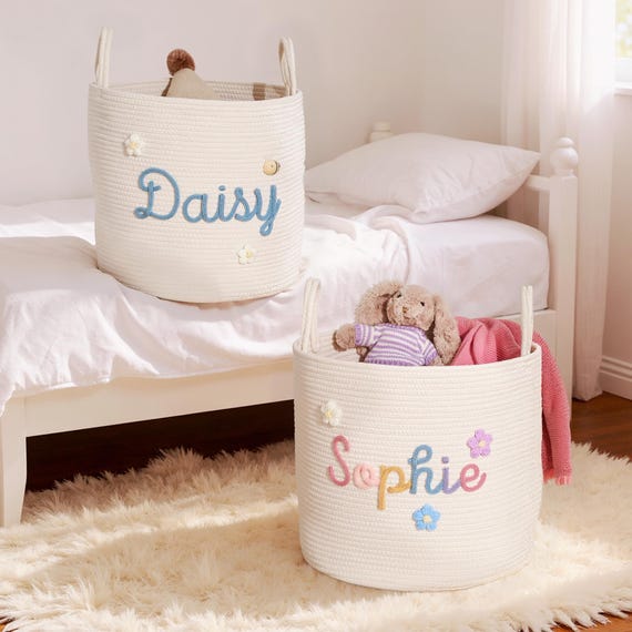 Personalized Large Baby Basket, Baby Shower Basket, Monogrammed Baby Gift, Newborn Gift, Cotton Knit Basket, Grandbaby Basket, Woven Basket