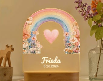 Personalized Rainbow Night Light, Flower Lamp with Name, New Baby Girl Gift, Baby Bedside Lamp, Baptism Gift, Nursery Decor